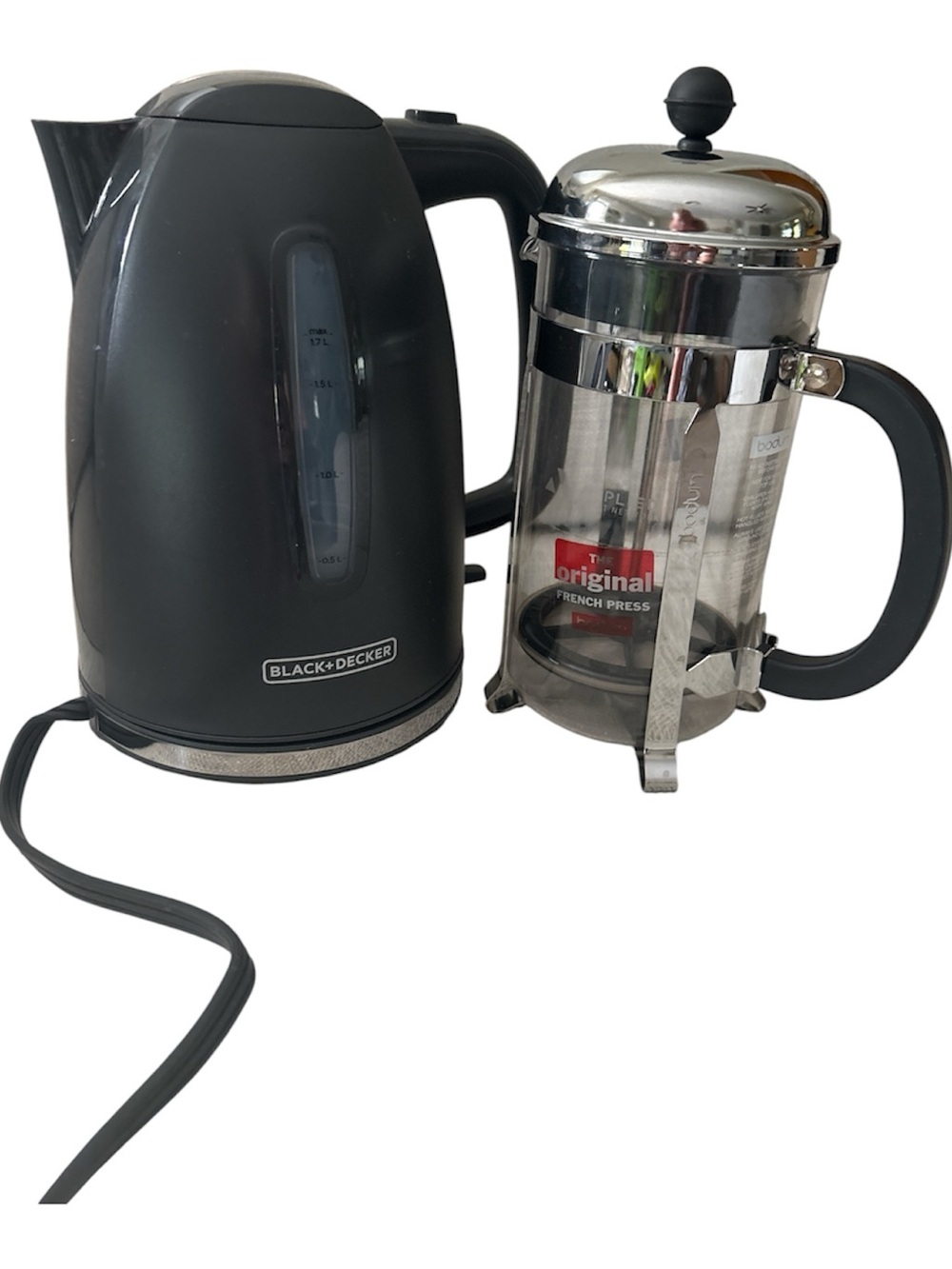 Black & Decker Black Electric Kettle with Bodum Stainless French Press